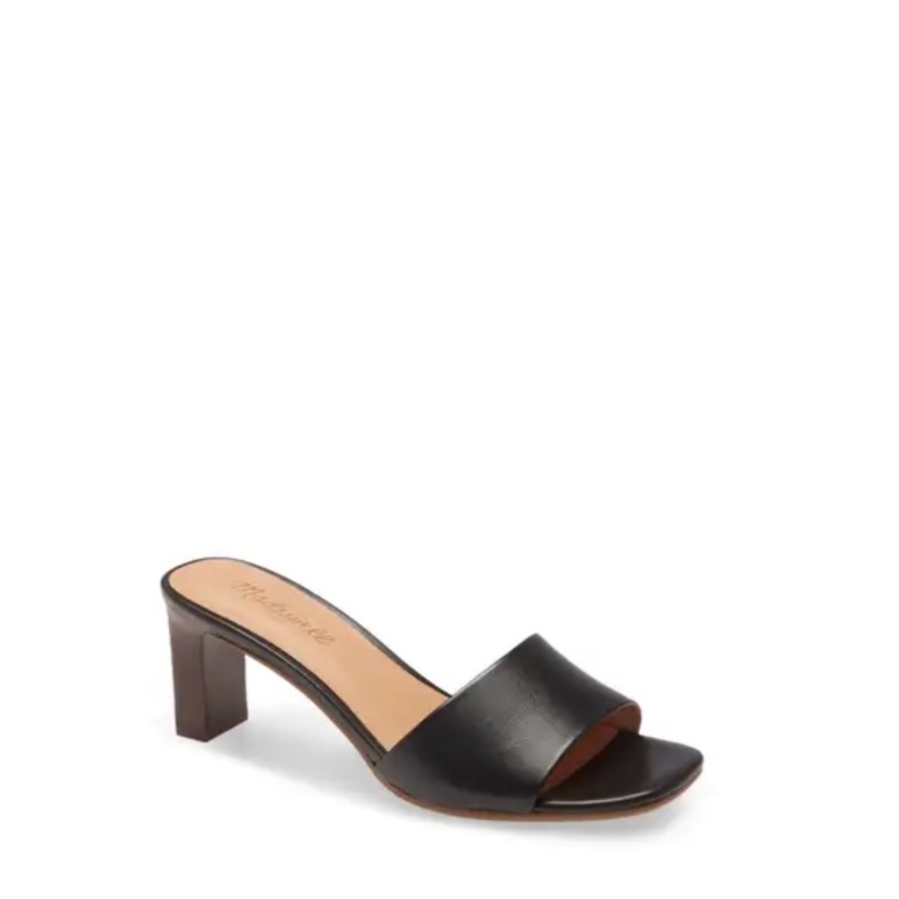 Madewell Square Toe Black Kitten Heel Sandals Size 8